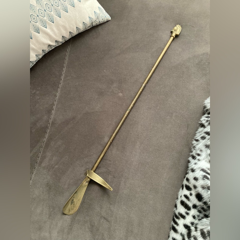 Antique Solid Brass Shoe Horn with Horse Head Finial Handle